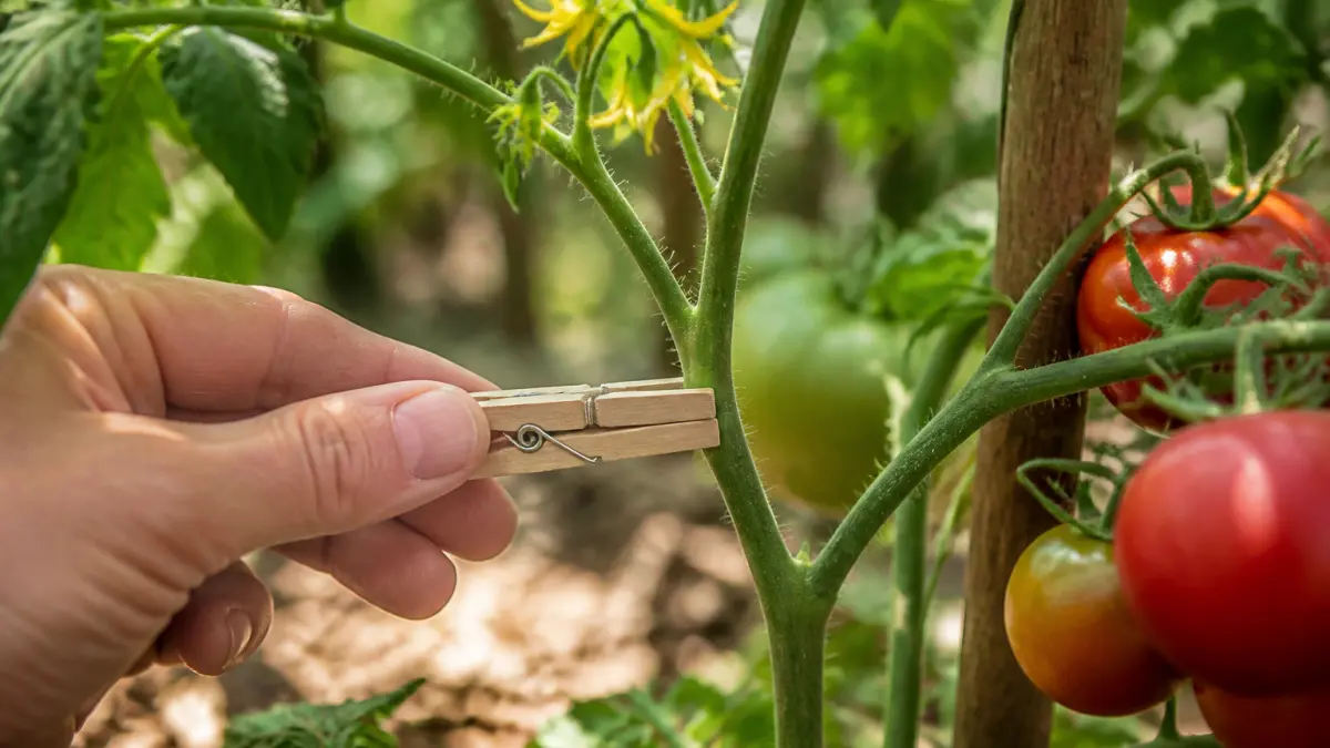 Pince à linge sur tige de tomate : l'astuce que les jardiniers ne révèlent pas