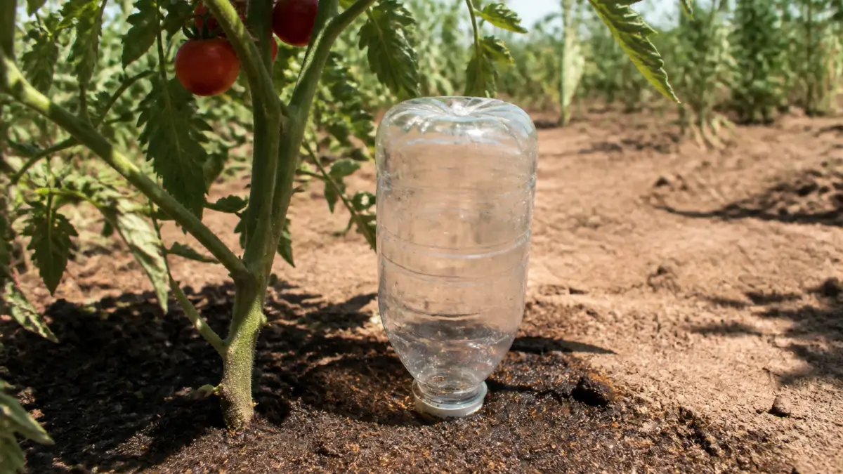 Bouteille retournée aux pieds des tomates : l'astuce canicule