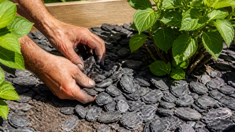 Ardoises broyées dans les massifs : le bouclier anti-canicule